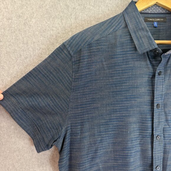 Vince Camuto Blue Textured Short Sleeve Button-Up Shirt Collared Mens Size XL - Picture 5 of 13